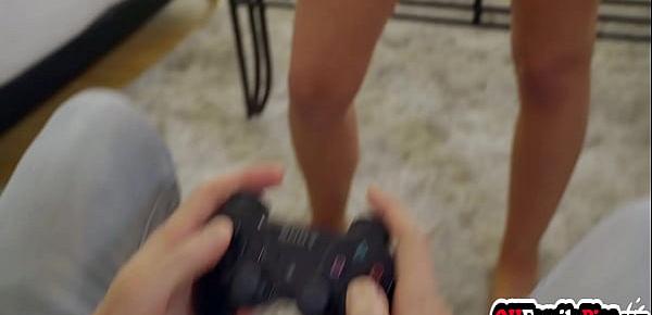  Busty teen stepsis Lily Adams fucking her bro during he playing video game